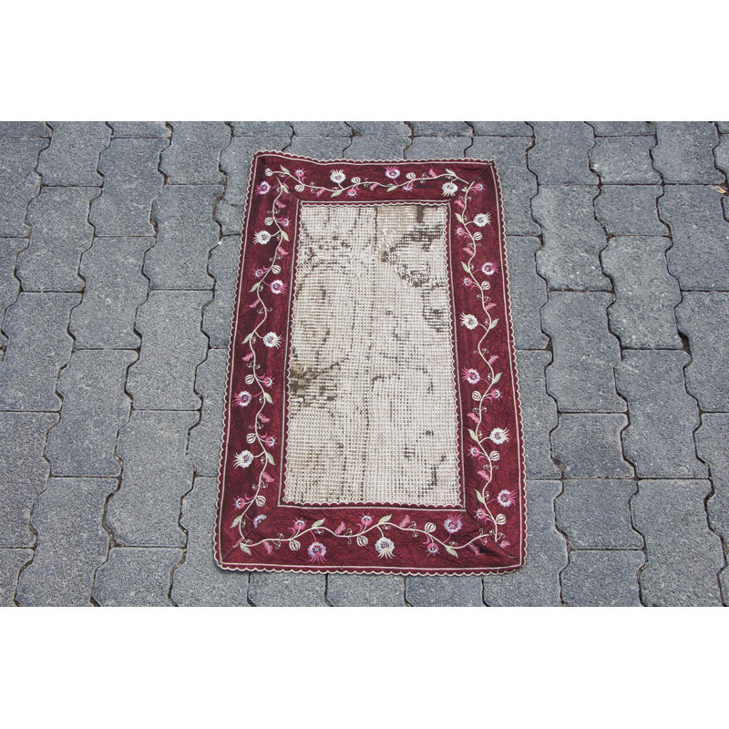 Petit tapis Oushak rétro - tapis de salle de bain décoratif en laine brun antique