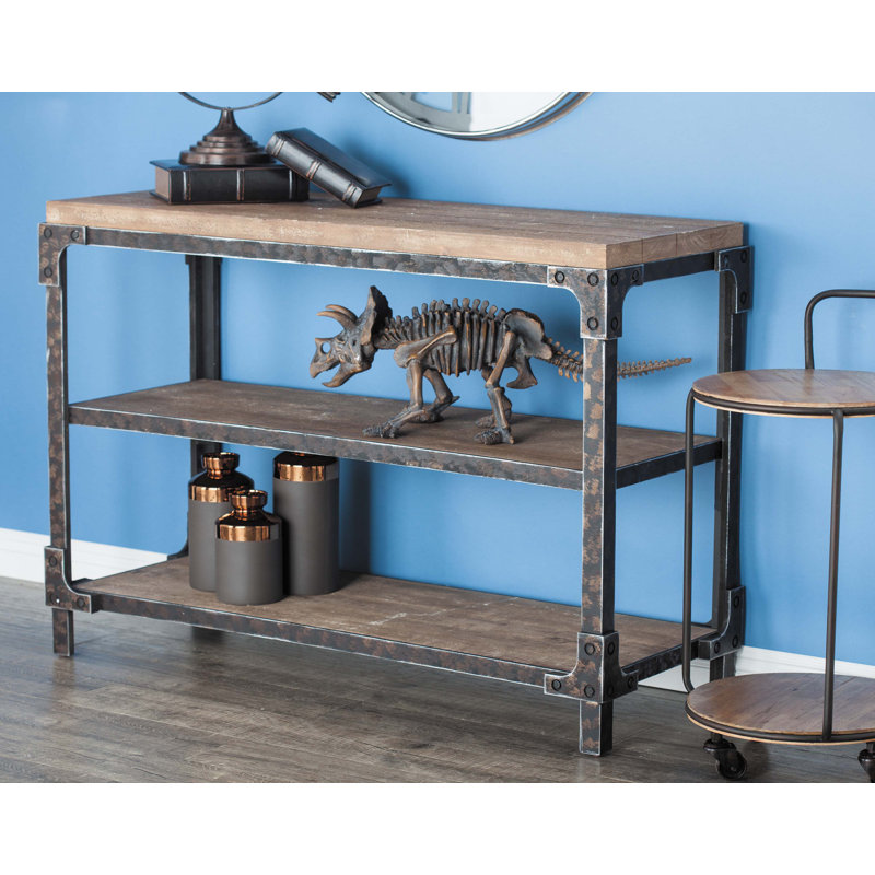 Console en bois brun à 2 tablettes