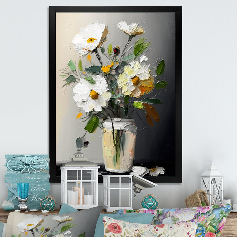 «Still Life with Blossoming White Flowers I», reproduction sur toile, H 32 po x l 16 po x P 1 po, Cadre photo noir