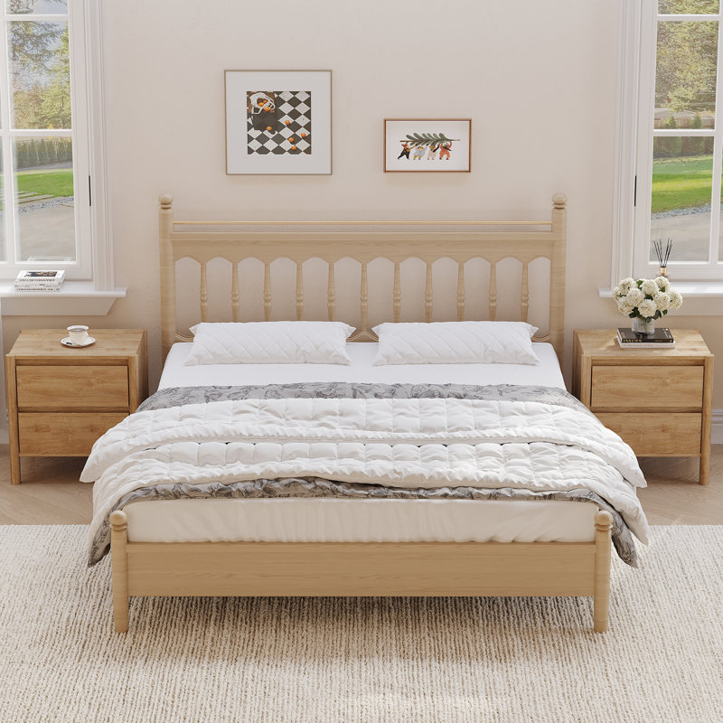 Modern Nightstand With 2 Drawers, End Table With Round Legs For Living Room, Bedroom（Set of 2）, Natural 