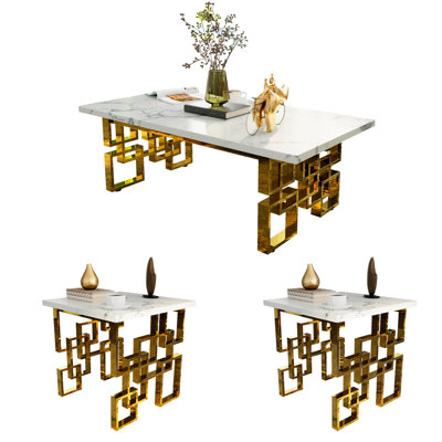 3-Piece Luxury Coffee Table Set Includes 1 Coffee Table & 2 End Tables For Home Apartment Office by Everly Quinn