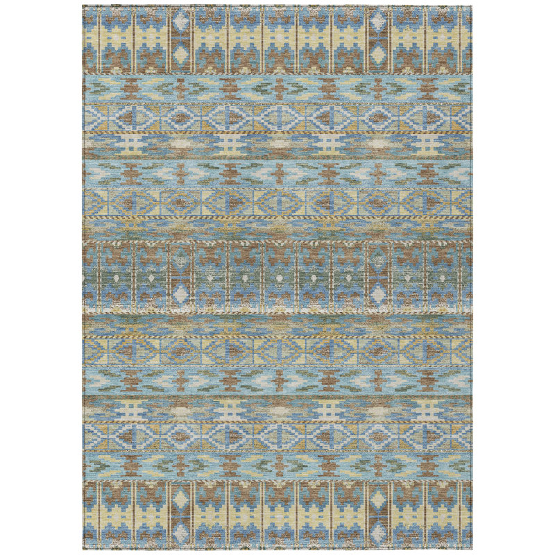 Machine Washable Indoor/Outdoor Chantille ACN2635 Lodge Rug, Teal, 5' x 7'6"