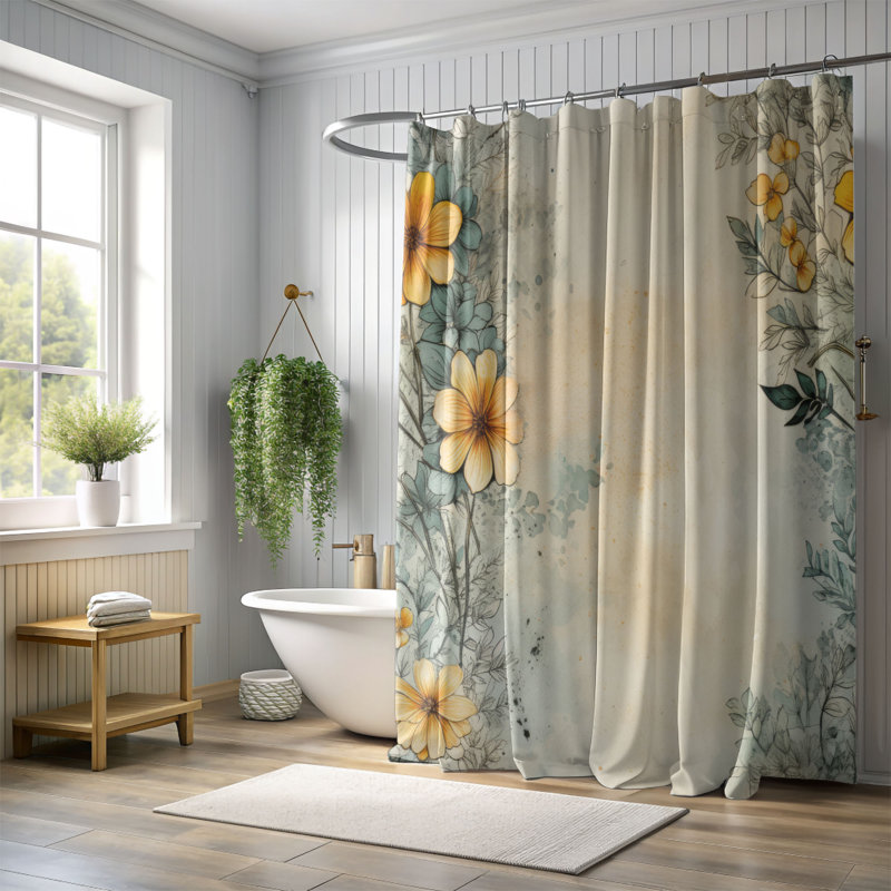 Rideau de douche Grungy Blooms - Premium, H 74 po x l 71 po