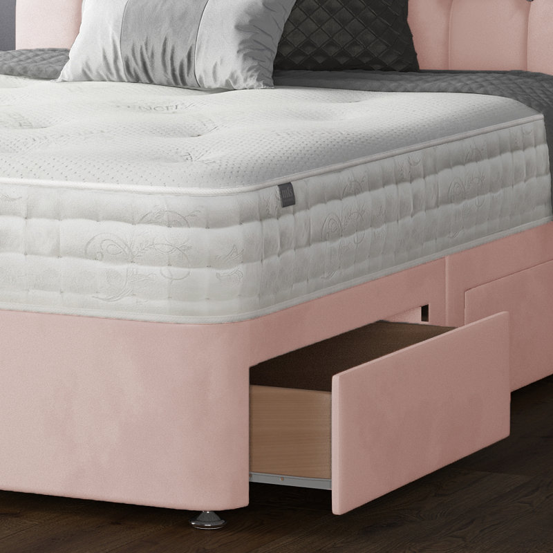 Fales Divan Bed Base, Pink, 2 Right Drawers, Single (3')