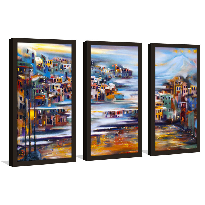 "Méditerranée abstraite", reproduction sur acrylique 3 pièces, H 33,5 po x l 52,5 po x P 1 po