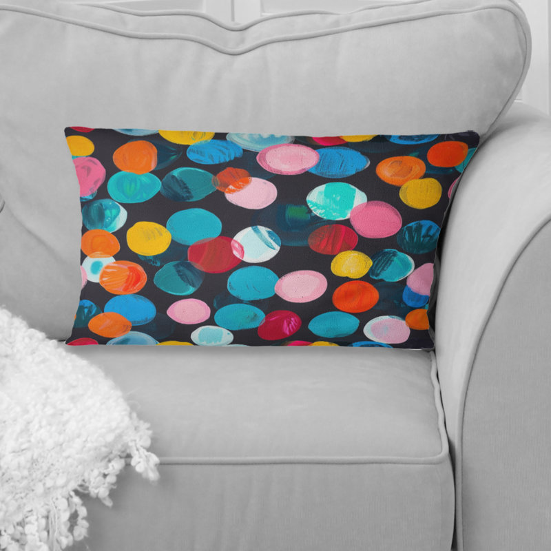 Green Orange Polka Dot Pattern - Polka Dot Lumbar Pillow