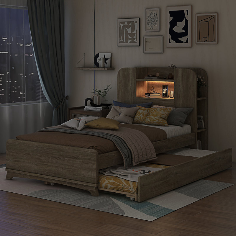 Lit plateforme avec rangement Dailynn, Naturel