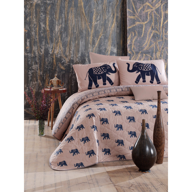 Ensemble de couvre-lit / couvre-lit 100% coton bleu / rose 2 pièces Milla