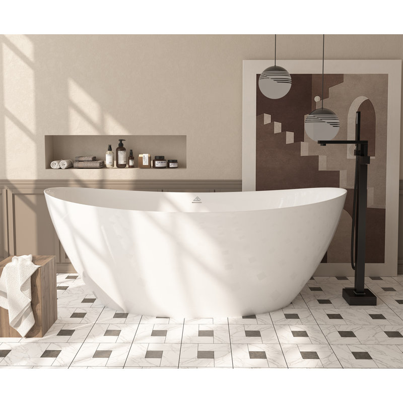Baignoire autoportante à surface solide de 67 po x l 31 po avec robinet, Bronze frotté à l'huile