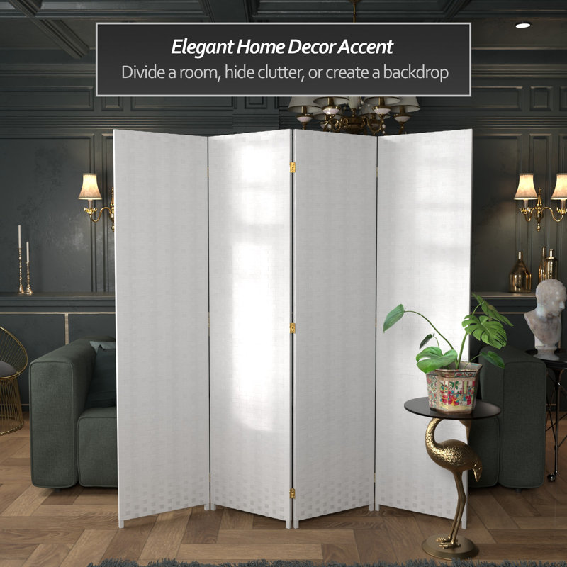 70.75" x 140" 8 Panel Room Divider, 4, 70.75" H x 70" W x 0.75" D, White