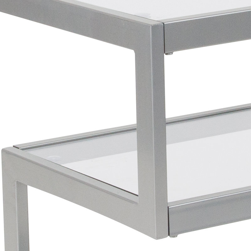 Glass End Table with "S" Shaped Contemporary Steel Design