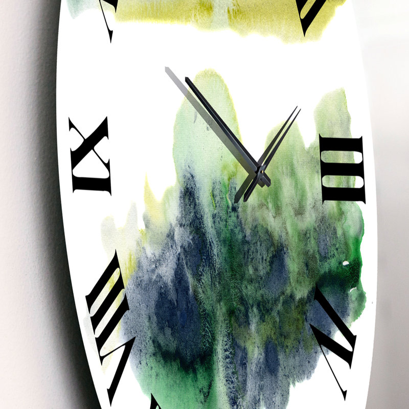 Nuage abstrait doré vert avec points bleus IV - horloge murale moderne, Petit
