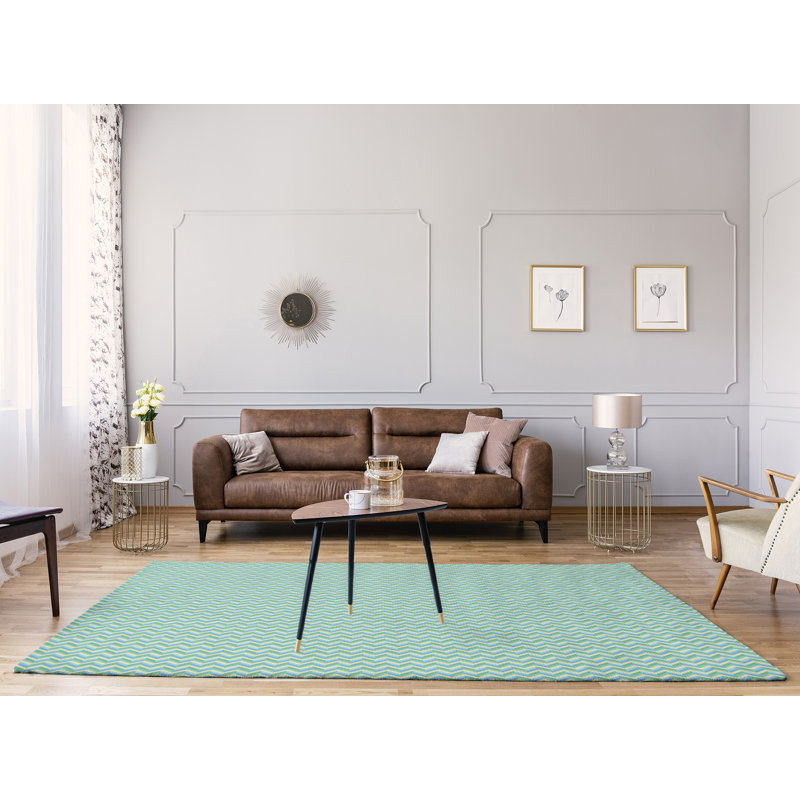 Tapis bleu ciel/vert chevron, Rectangle 9 pi x 12 pi