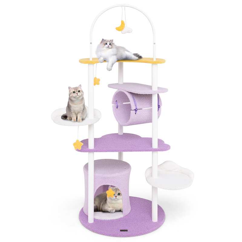  62'' Multi-level Cat Tree w/ Moon-Shaped Top Perch Cloud-Shaped Jumping Platform