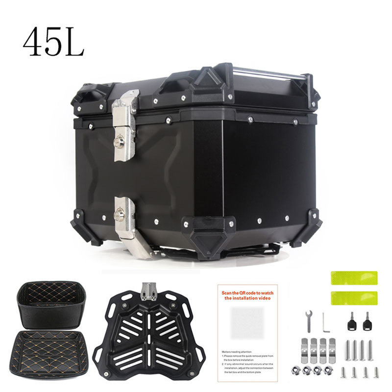 45L Motorcycle Top Case, Aluminum Alloy Waterproof Motorbike Top Box , Universal Motorcycle Trunk, Black