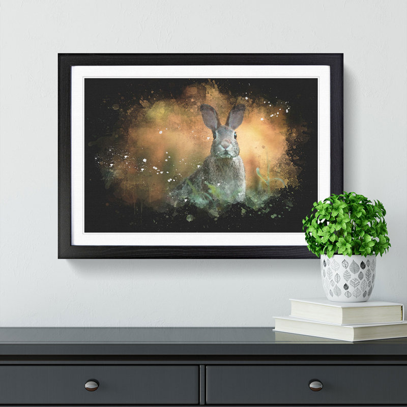 Hare in a Meadow - Picture Frame Graphic Art Print, 33cm H x 45cm W x 2cm D, Black Framed