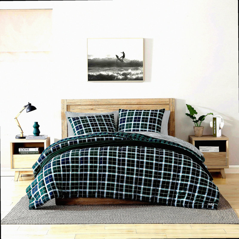 Navy Plaid Comforter Set - Soft Reversible Microfiber Bedding with Matching Shams for All Seasons - Northsail Home Decor