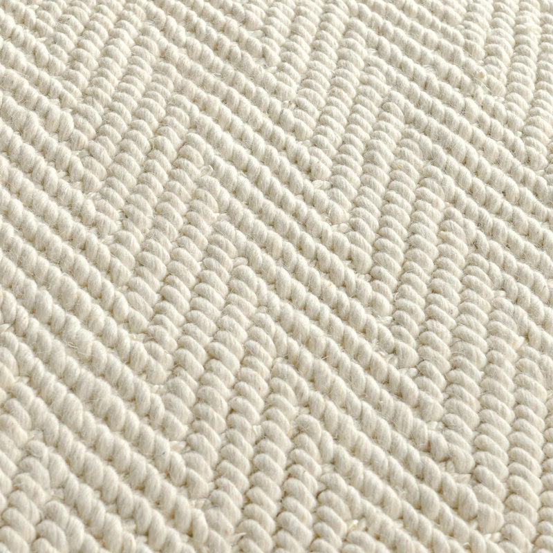 Herringbone Hand Woven Wool Blend Fabric Ivory Rug, Rectangle 10' x 14'