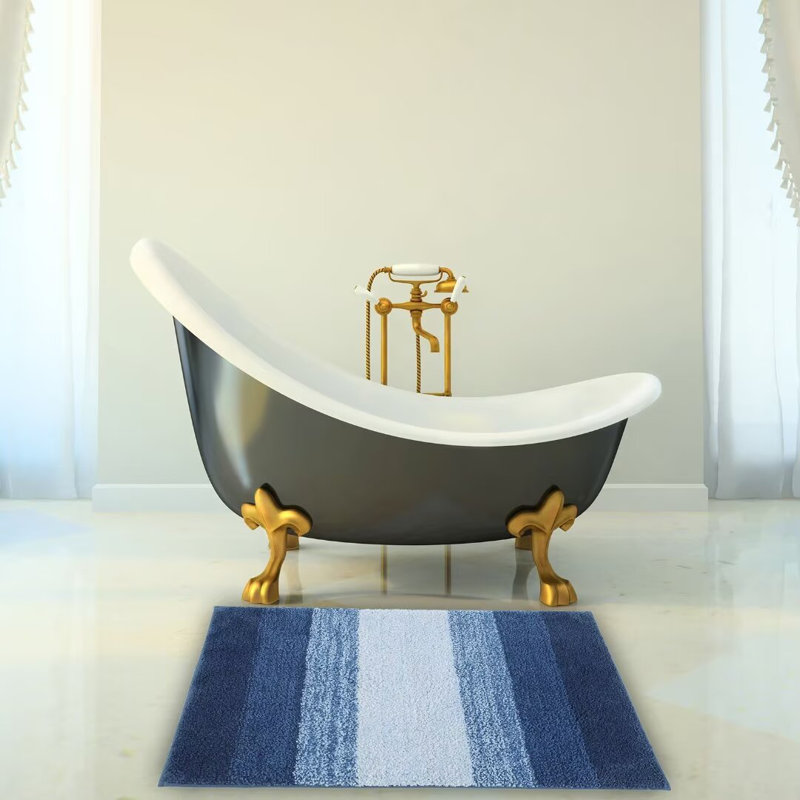 Ensemble de tapis de bain épais Ebern Designs pour salle de bain absorbant l'eau et antidérapant, L 24 po x l 16 po, Gris