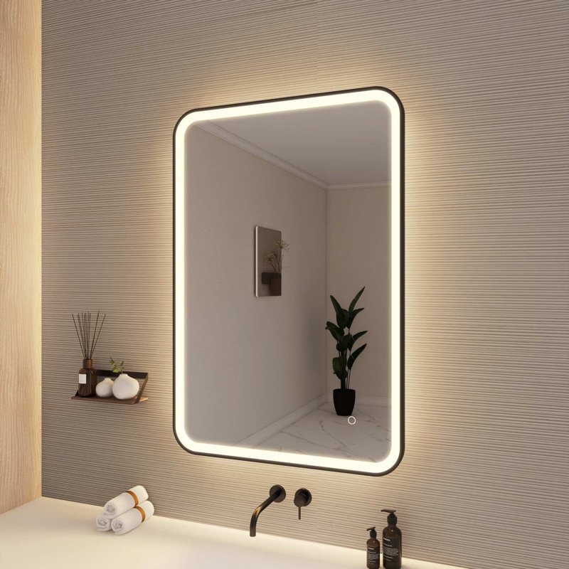 40 Inch Rectangle LED Front and Backlit Wall Mirror in Black, Black, 40" x 27"