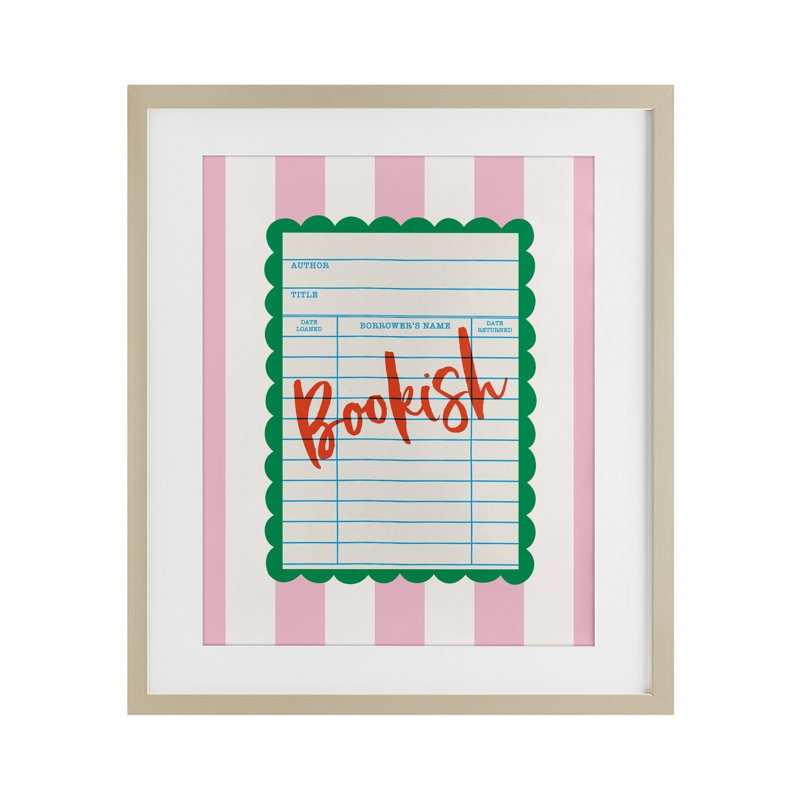«Bookish Reader Library Card», reproduction encadrée sous verre, conception de Nadia Hassan, Cadre de récolte en pin