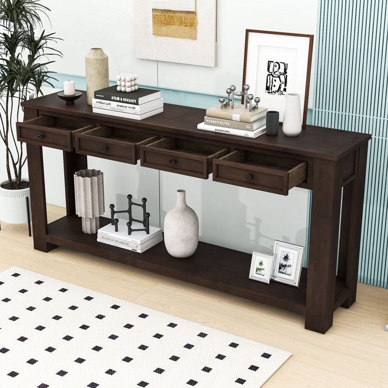 Console / canapé avec tiroirs de rangement et tablette inférieure pour le vestibule, Espresso