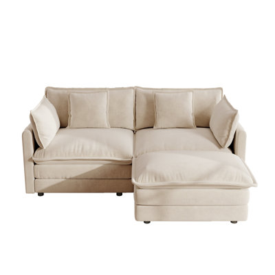 Modular Chenille 2 Seater Loveseat Sofa with Ottoman, Convertible L-Shaped Sectional Couch with Throw Pillows for Living Room Apartment