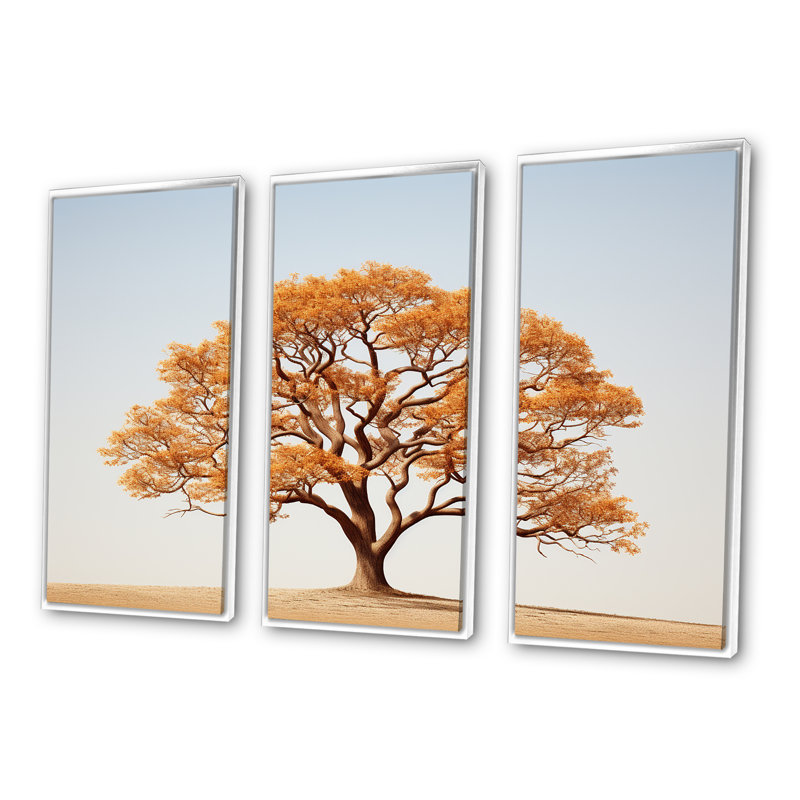 «Brown Essence Of Oak Tree», ensemble de reproductions d'art mural, H 28 po x l 36 po x P 1 po, Cadre flottant blanc