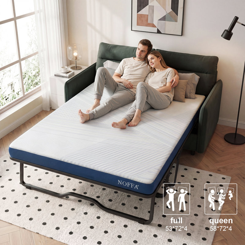 4 Inch Full Size Memory Foam Mattress Topper For Sofa Bed, sleeper sofa bad replacement with Removable Zippered Cover Compressed Packing(Sofa NOT included)