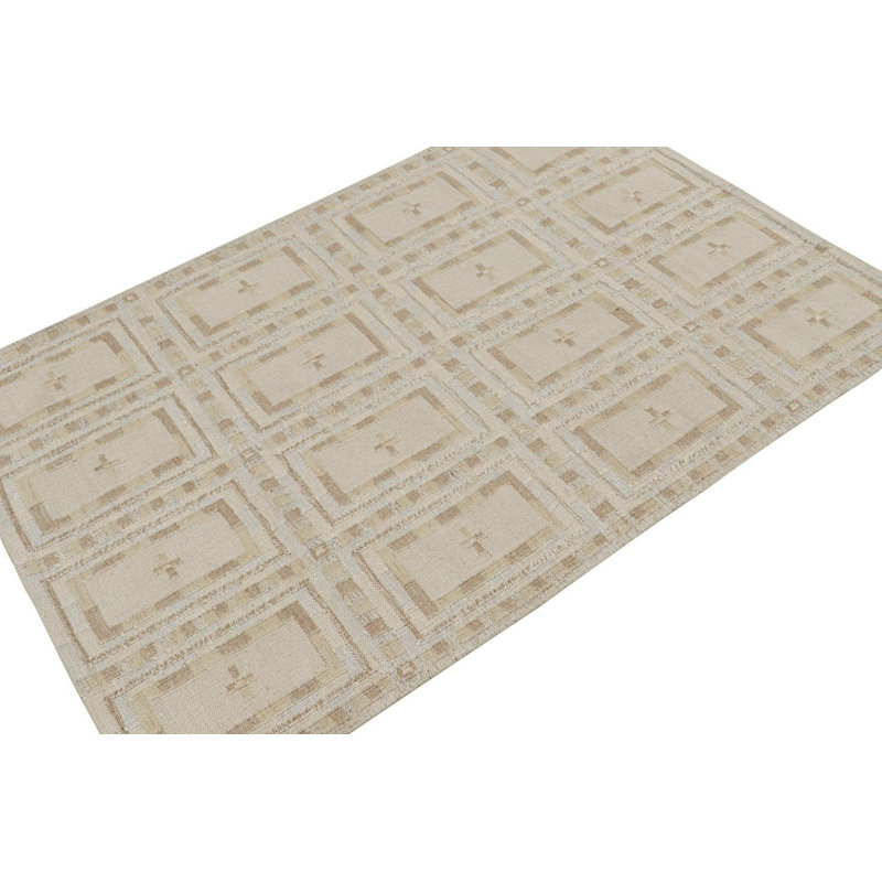 Scandinavian Hand Knotted Wool Geometric Area Rug, Rectangle 10' x 14'