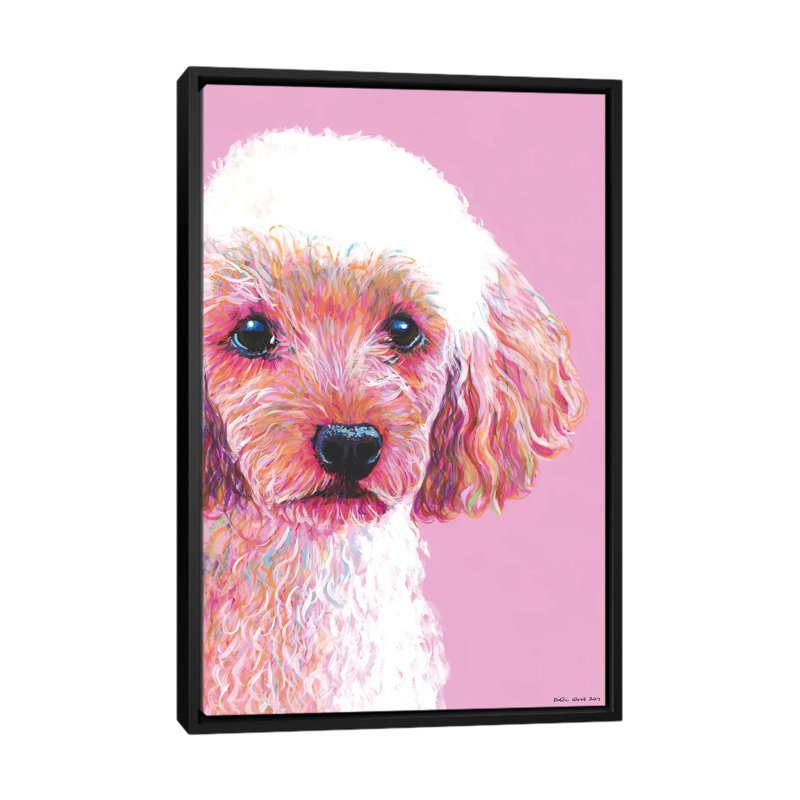 Poodle On Pink by Kirstin Wood - Painting on Canvas, Black Framed, 66.04 cm H x 45.72 cm W