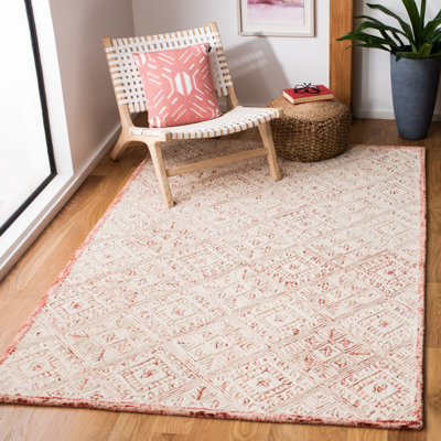 Fulvia Southwestern Handmade Tufted Wool Pink/Cream Area Rug