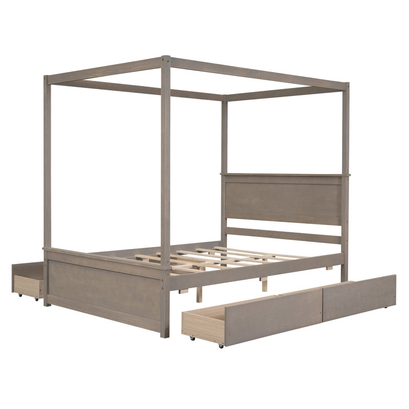 Dilyla Storage Canopy Bed, Light Brown, 1 Bed and 2 Side Cabinet Storage Shelf