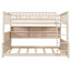 Lit superposé double au-dessus de grand lit double avec tablettes intégrées, lumières à changement de couleur et panneau perforé, beige-697870165-697870166