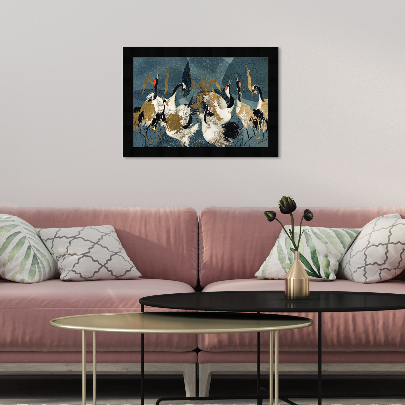 Crane Love Print by Oliver Gal, 12" H x 17" W, Black Framed