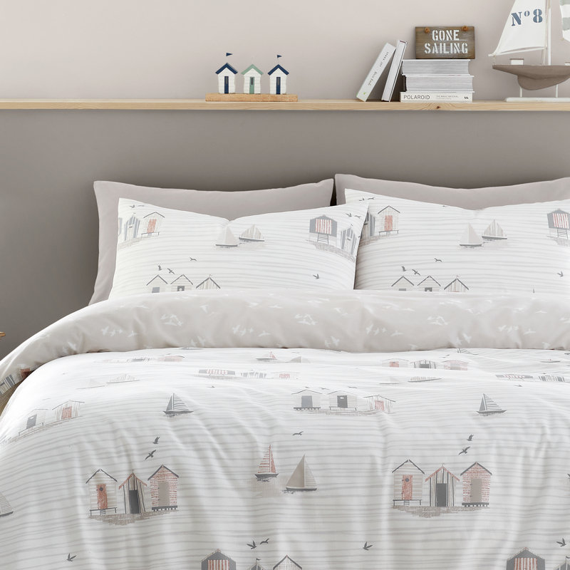 Beach Huts Cotton Blend 120 TC Reversible Duvet Cover Set, Double - 2 Standard Pillowcase
