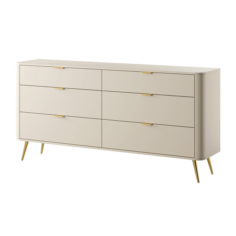 Oval Sideboard With Six Drawers Beige, 83.6cm H x 171.7cm W x 38cm D 