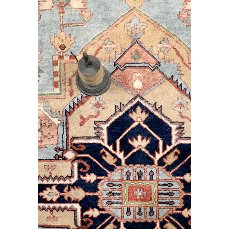 Serapi Hand Knotted Wool Oriental Area Rug, Blue/Ivory/Navy/Yellow, Rectangle 8'11" x 11'10"