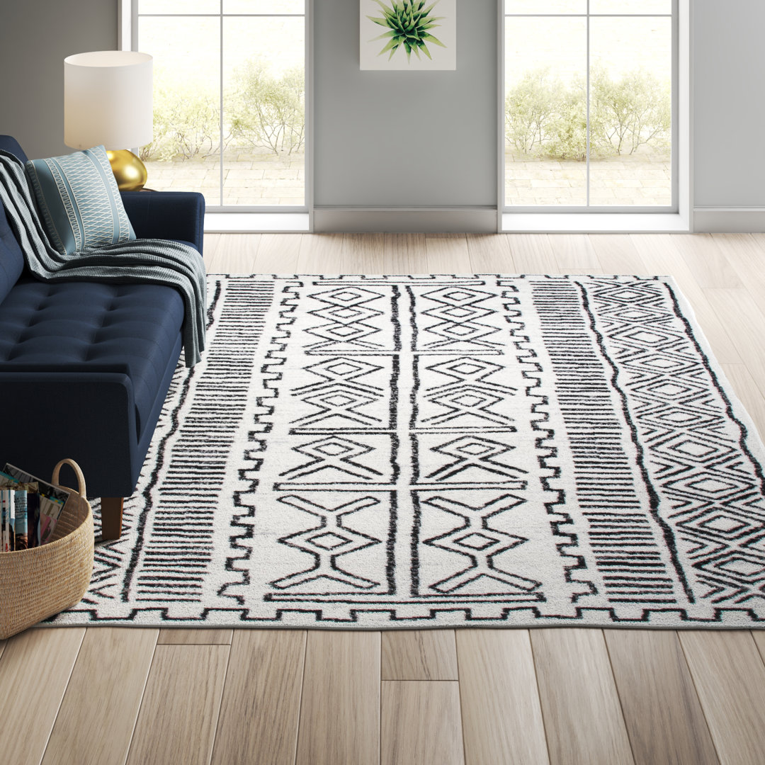 Kahala Geometric Black/White/Gray Area Rug Union Rustic Rug 