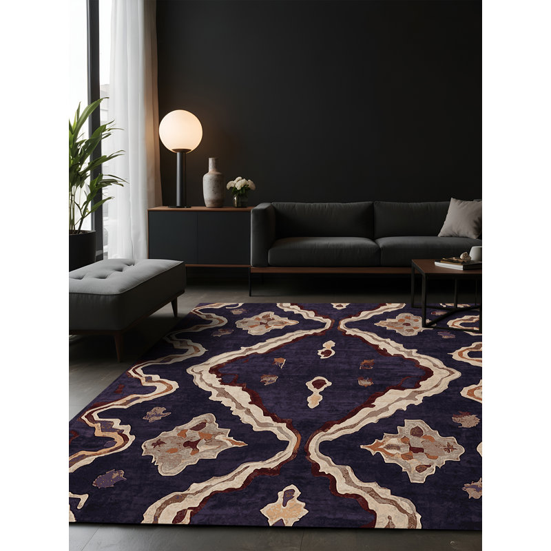 Tapis mauve soyeux et moelleux, Carré 5 pi