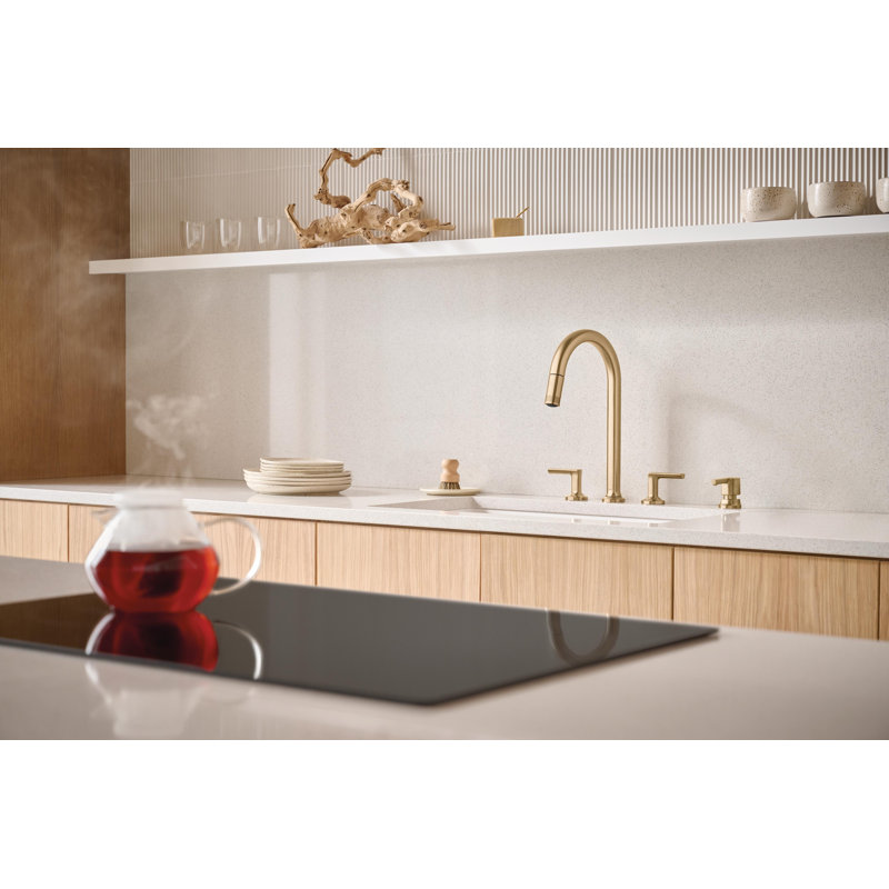 Kintsu® Widespread Pull-Down Faucet With Arc Spout, Lumicoat® Luxe Gold, Lever Handle