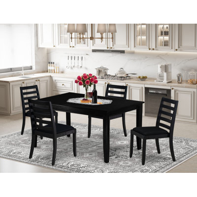 5 Piece Dining Set Includes a Rectangular Table and 4 Stackable Chairs, Black -  Red Barrel StudioÂ®, 6BDFAF14ACA74B139245837657DCC991