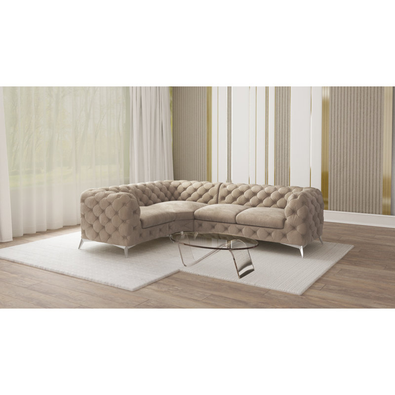 4 Seater Velvet Corner Sofa, Dark Cream, Right Hand Facing