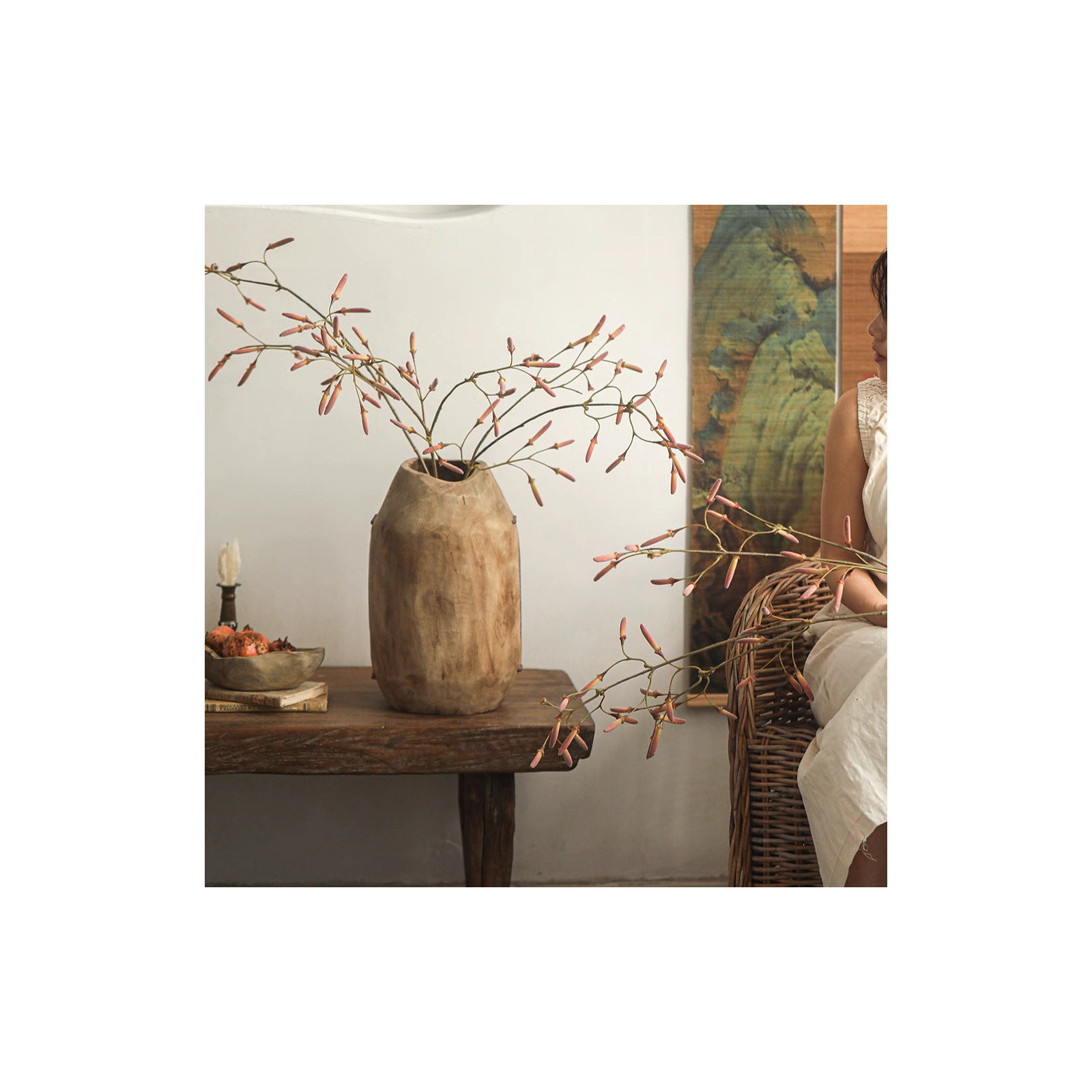 Faux Red Bean Stem 44.5" Tall