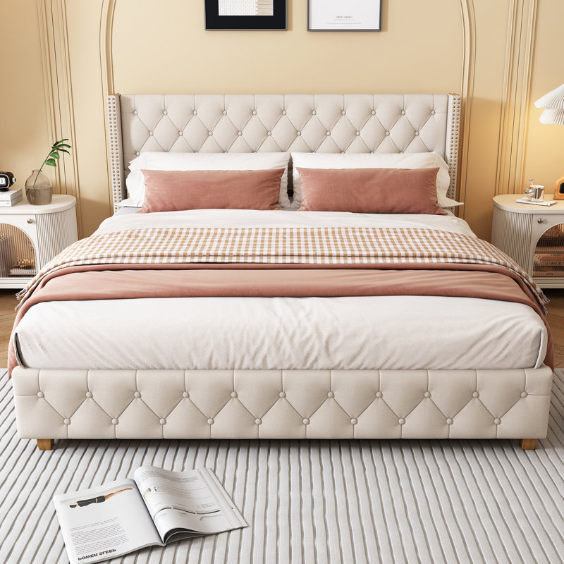 Doiron Upholstered Bed, Grey, 140 x 190cm