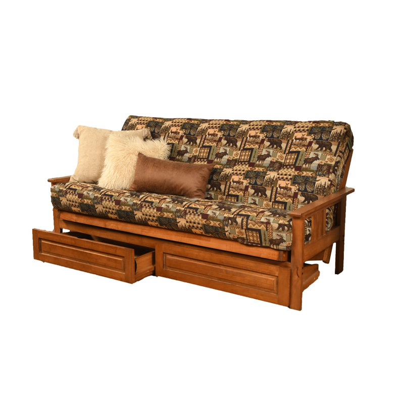 Stratford Full-Size Futon Frame Includes Storage Drawers and Mattress, Innerspring, Peter's Cabin, Barbados