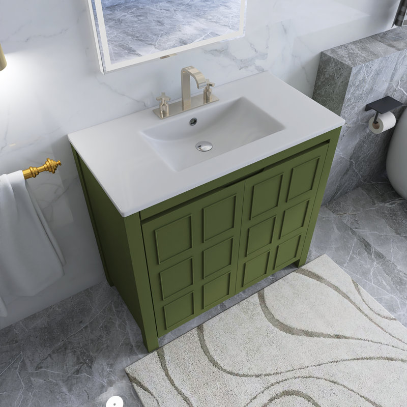 Meuble-lavabo sur pied 36 po avec lavabo en résine, Vert olive