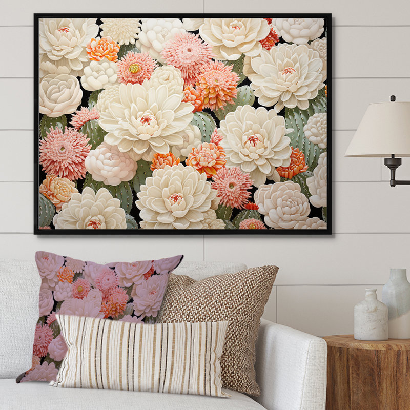 Beige minimalisme Cactus II - Cactus Wall Art Living Room, Cadre flottant noir, H 30 po x l 40 po