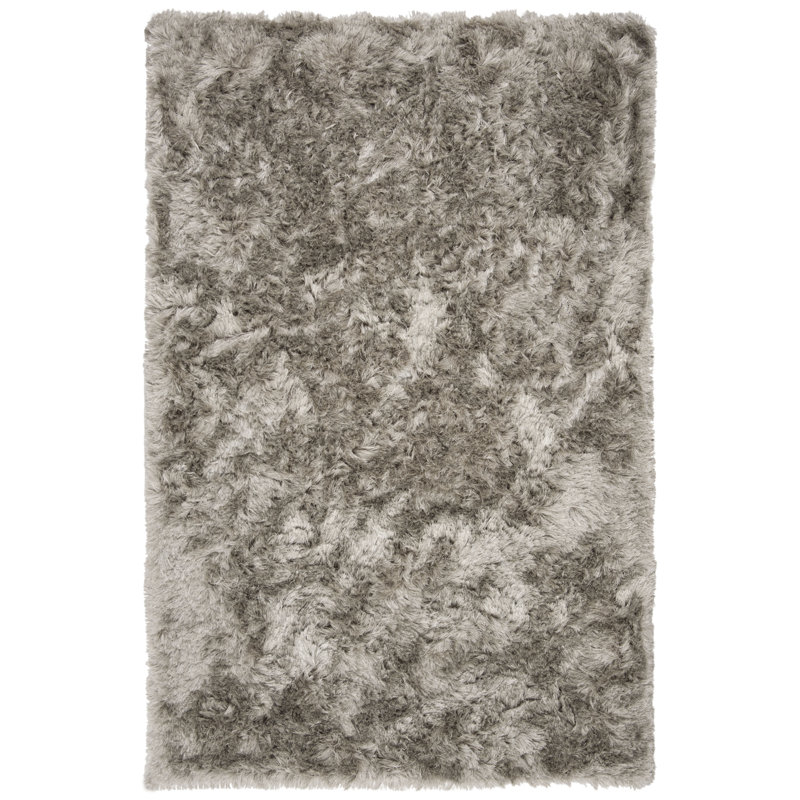 Tapis décoratif gris clair à poil long touffeté à la main Morrell, Rectangle 6 pi x 9 pi