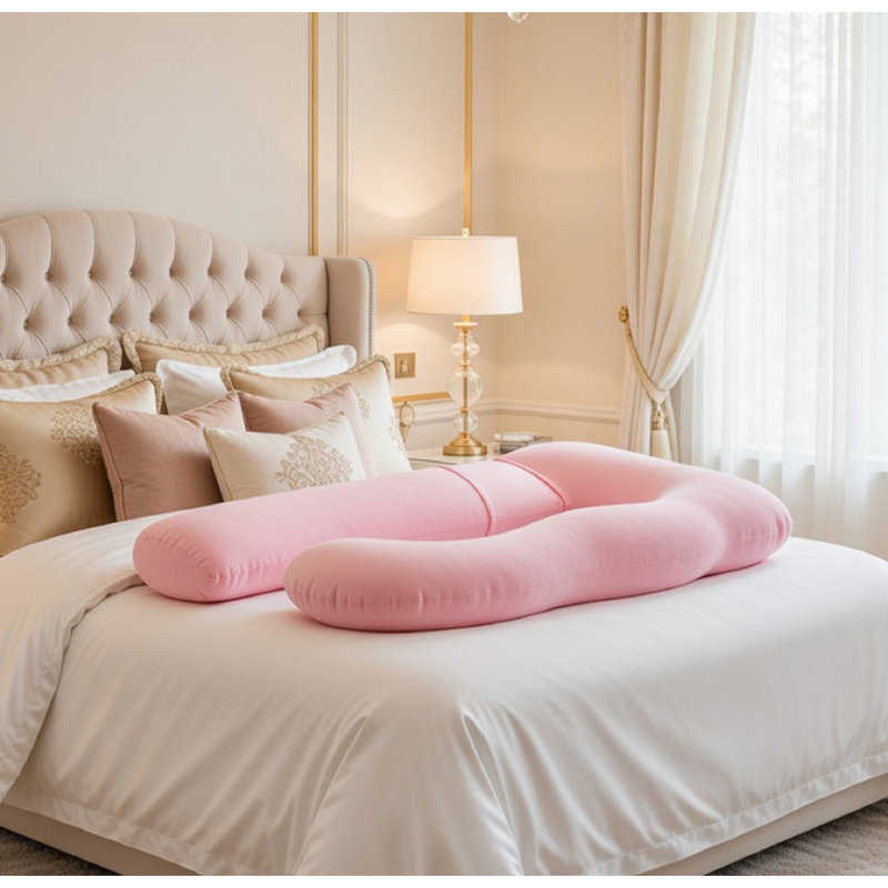 2-in-1 U Shaped Full Body Pillow, Detachable Support Cushion for Pregnancy, Neck, Back, Hips & Legs, Pink